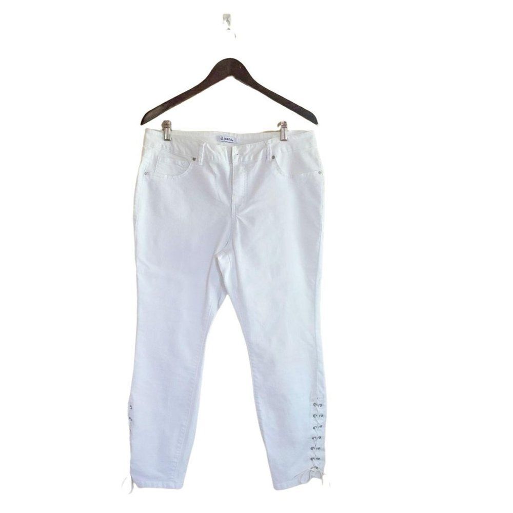 D. Jeans Womens Jeans White 14 Plus Size Stretch Ankle Tie Detail